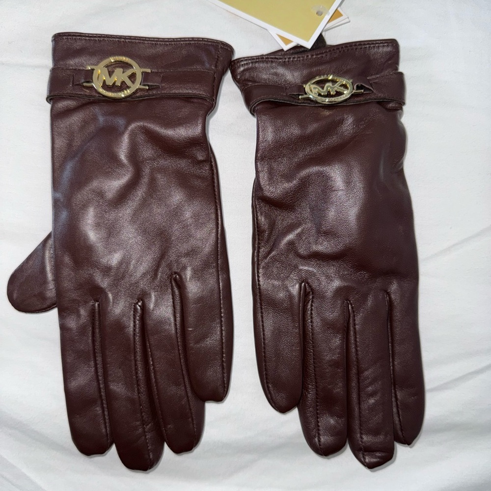 Michael Kors Brown Leather Gloves NWT - Picture 3 of 4